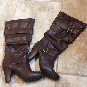 Brown boots mid calf